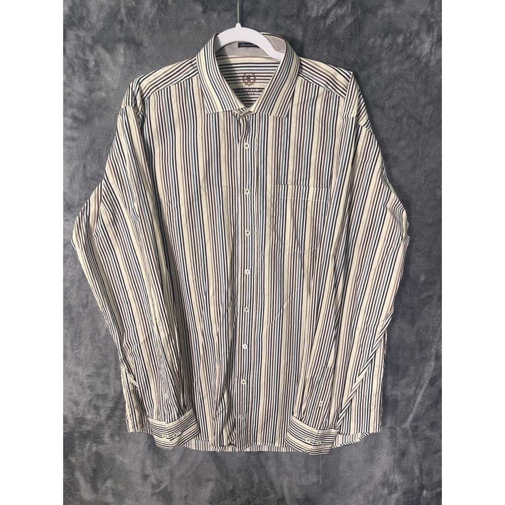 Bugatchi Uomo Mens XLT Classic Fit Striped Long Sleeve Button Down Shirt Brown